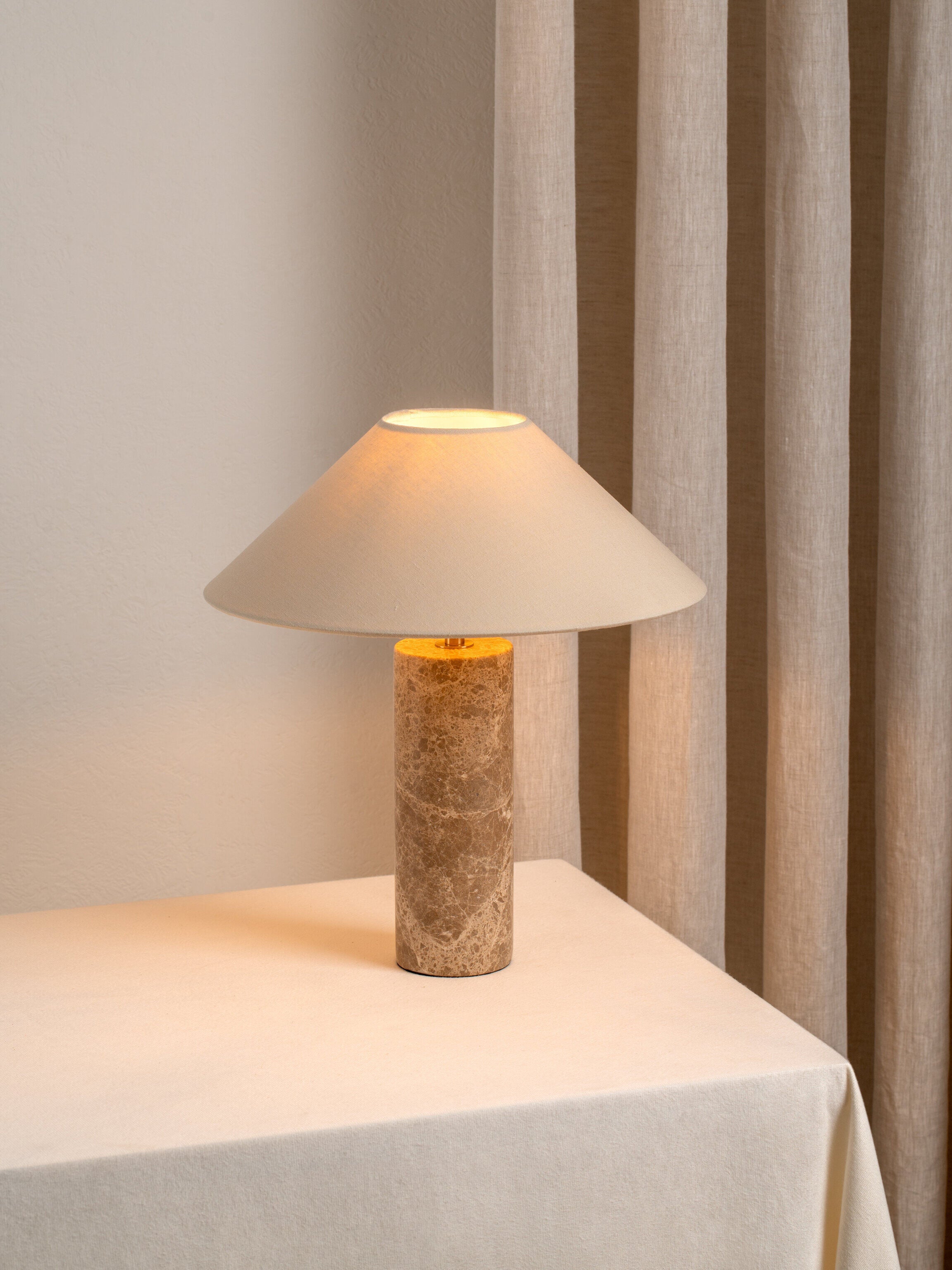 Denari - 1 light small brown marble cylinder table lamp | Table lamp | lights&lamps | UK | Modern affordable designer lighting