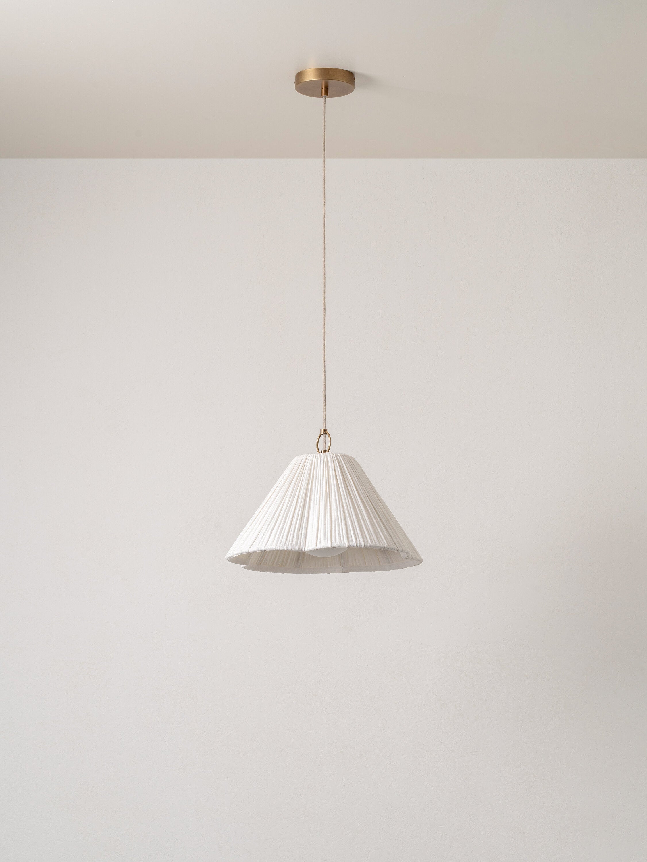 Lindi - small aged brass and linen scalloped pendant | Ceiling Light | lights&lamps | UK | Modern Affordable Designer Lighting