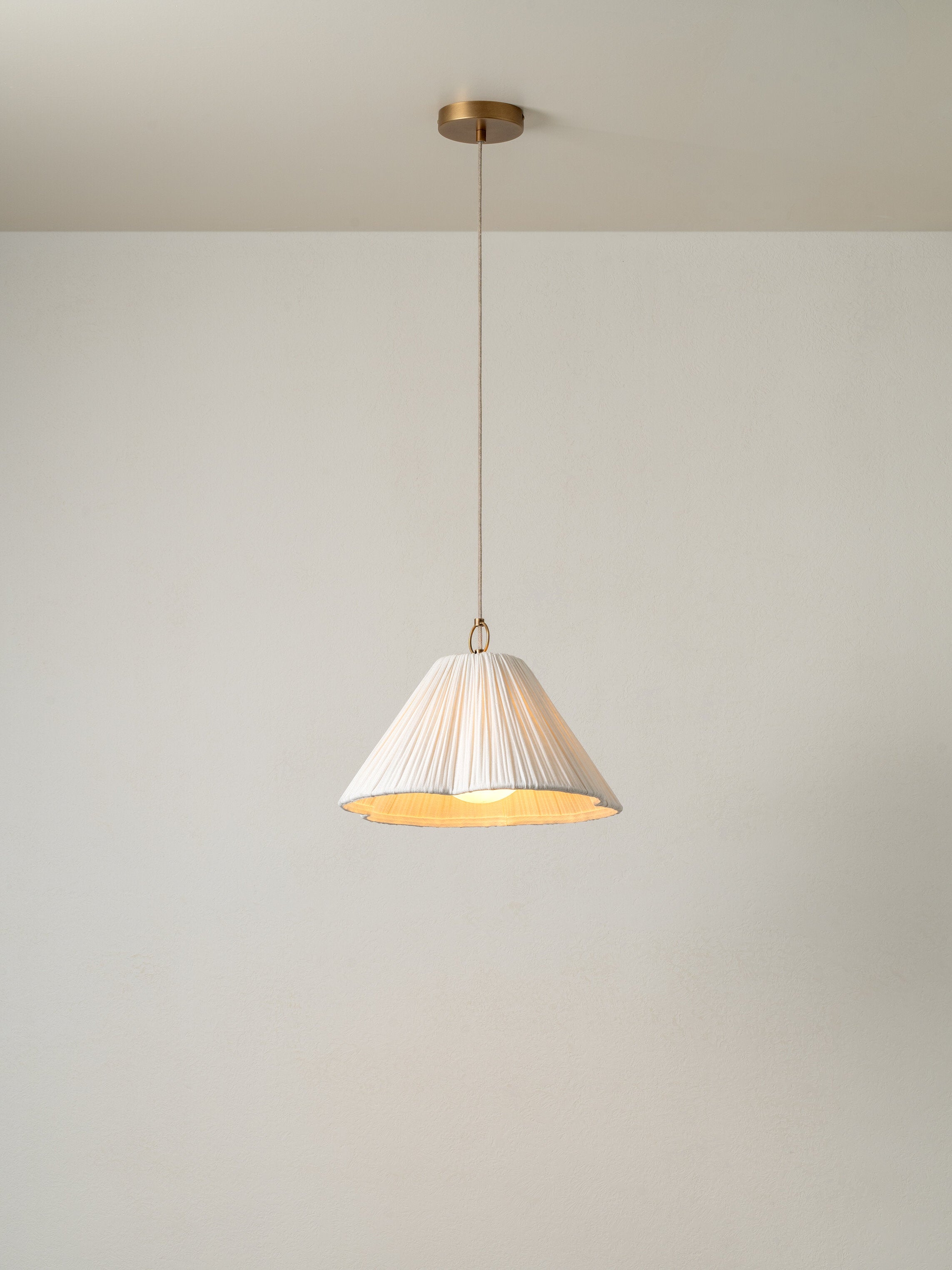 Lindi - small aged brass and linen scalloped pendant | Ceiling Light | lights&lamps | UK | Modern Affordable Designer Lighting