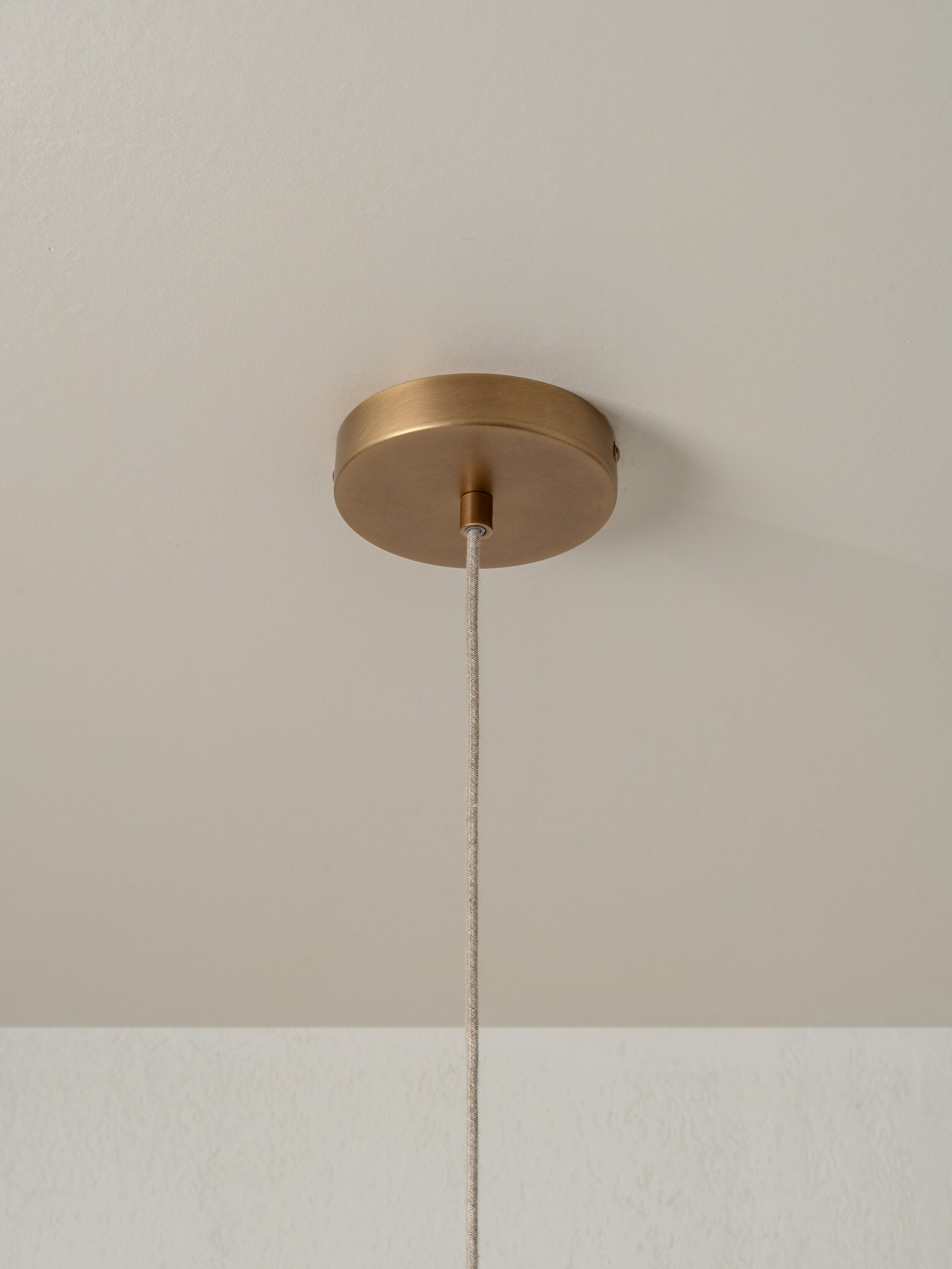 Lindi - small aged brass and linen scalloped pendant | Ceiling Light | lights&lamps | UK | Modern Affordable Designer Lighting
