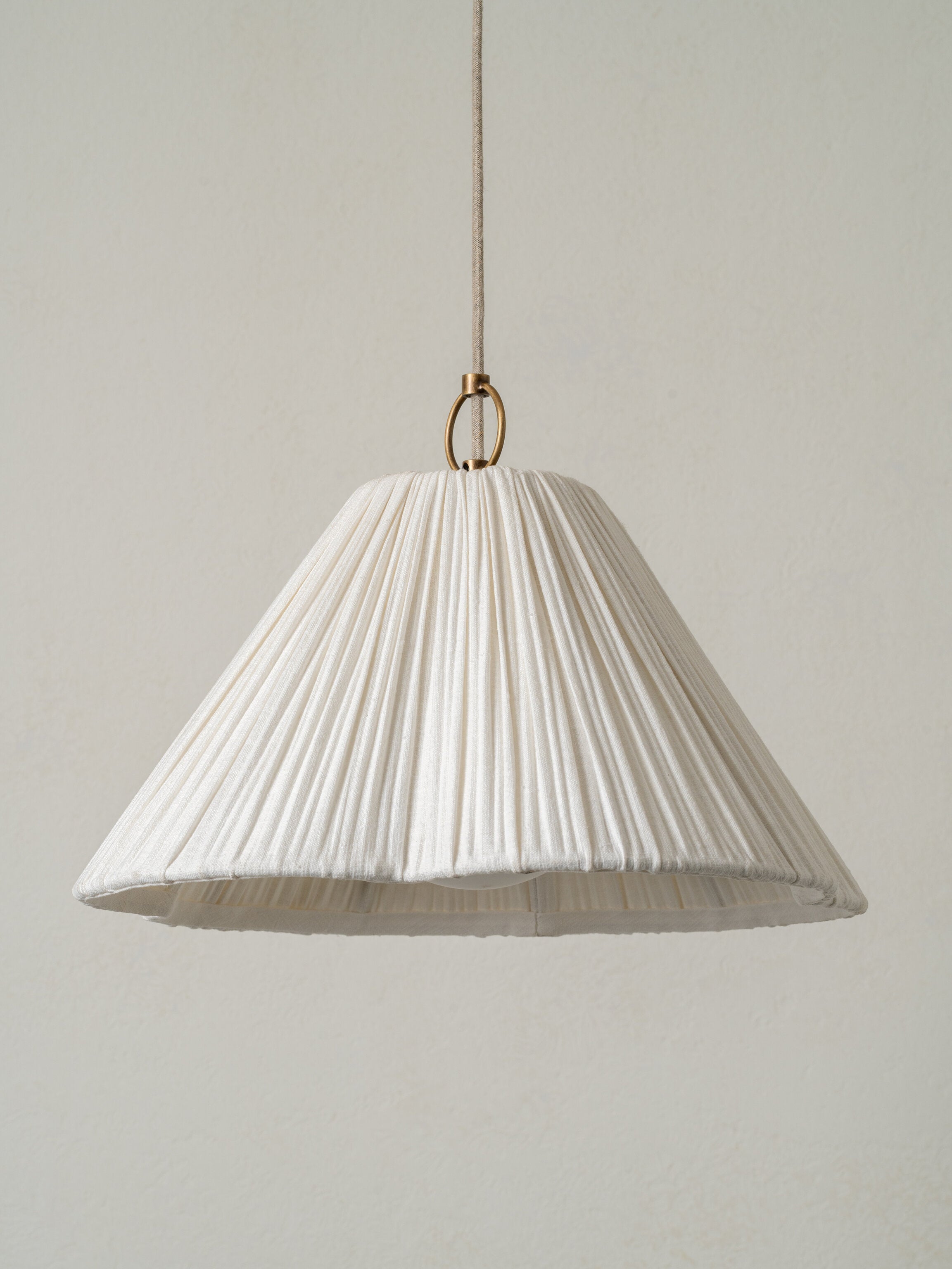 Lindi - small aged brass and linen scalloped pendant | Ceiling Light | lights&lamps | UK | Modern Affordable Designer Lighting