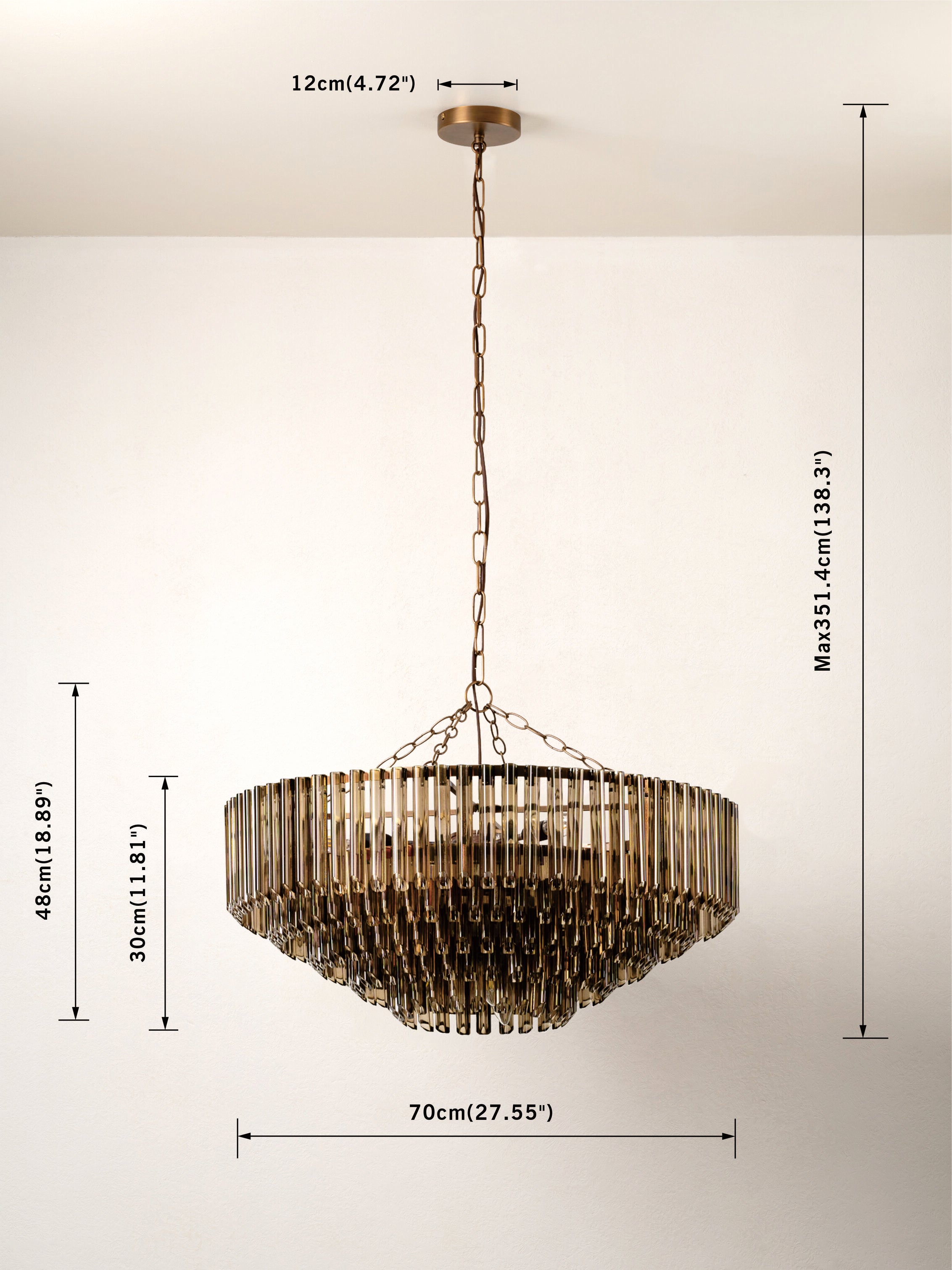 Petalia - 9 light bronze and smoked chocolate glass tube wide chandelier