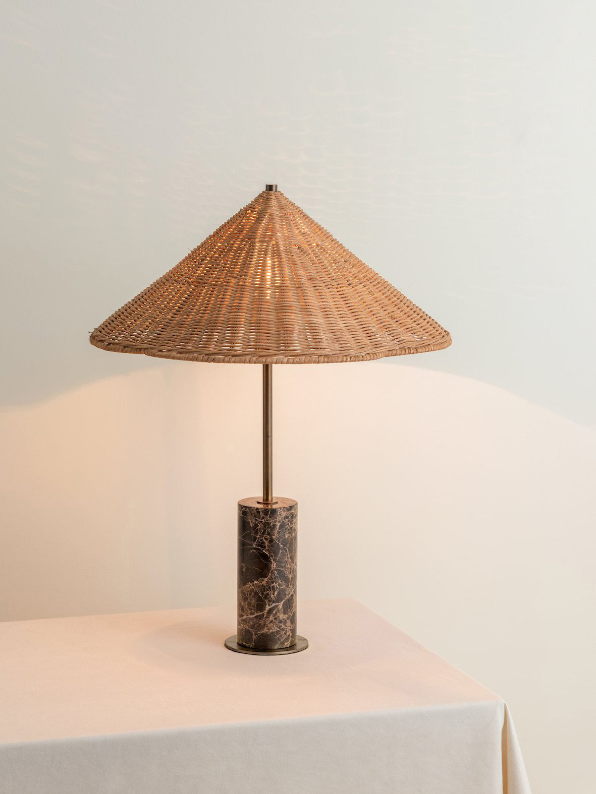 Ardini - 1 light rattan and brown marble table lamp | Table Lamp | Lights & Lamps | UK | Modern Affordable Designer Lighting