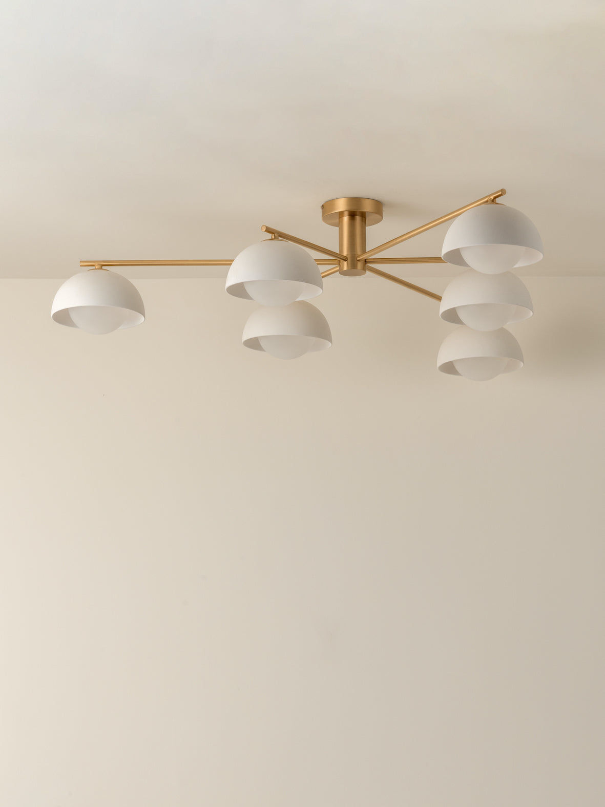 Porsa - 6 light brushed brass and warm white porcelain flush | Ceiling Light | lights&lamps | UK | Modern Affordable Designer Lighting