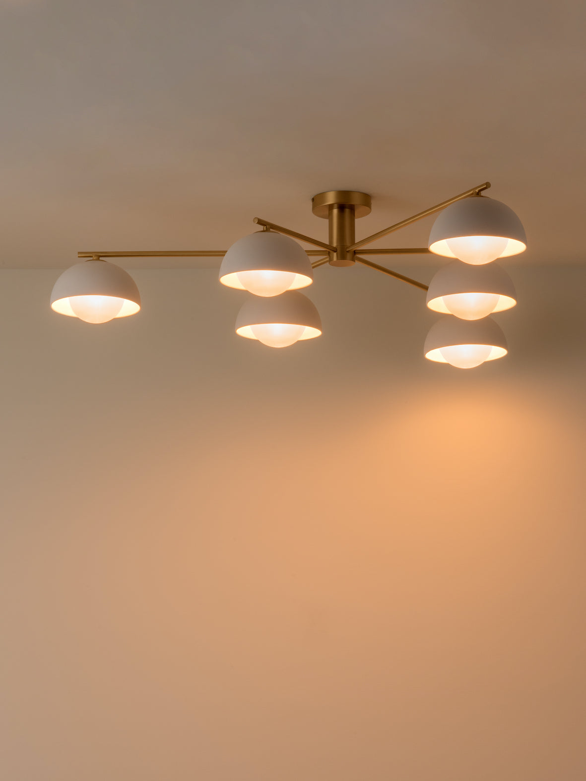Porsa - 6 light brushed brass and warm white porcelain flush | Ceiling Light | lights&lamps | UK | Modern Affordable Designer Lighting