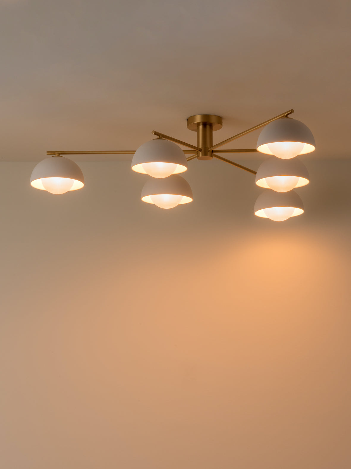 Porsa - 6 light brushed brass and warm white porcelain flush | Ceiling Light | Lights & Lamps | UK