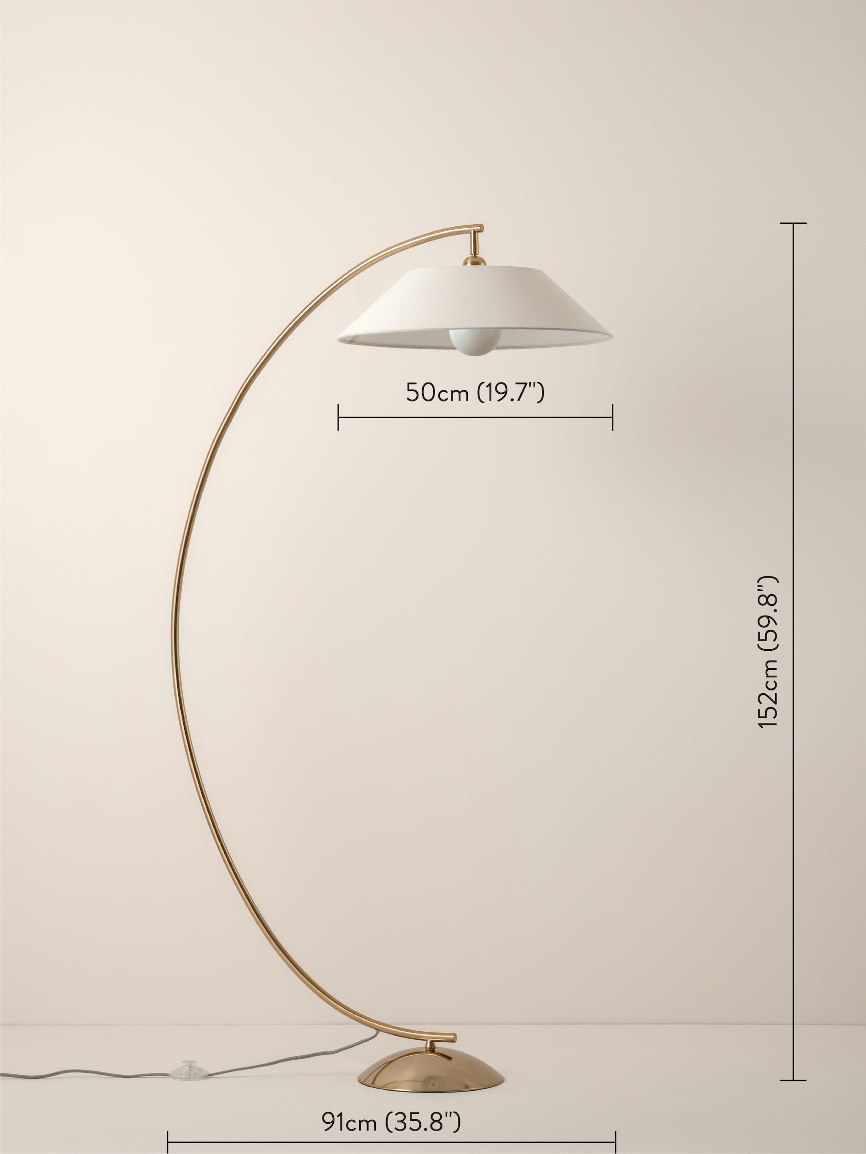 Circo - 1 light arc brass and natural linen floor lamp | Floor Lamp | Lights & Lamps | UK | Modern Affordable Designer Lighting