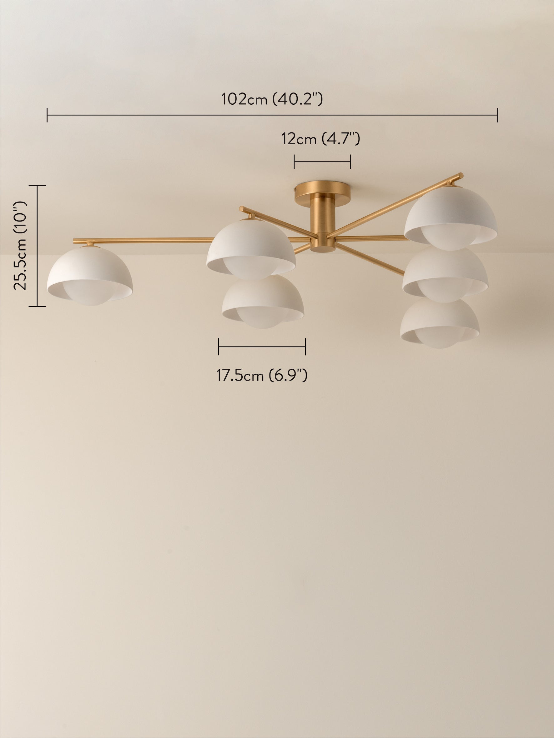 Porsa - 6 light brushed brass and warm white porcelain flush | Ceiling Light | Lights & Lamps | UK
