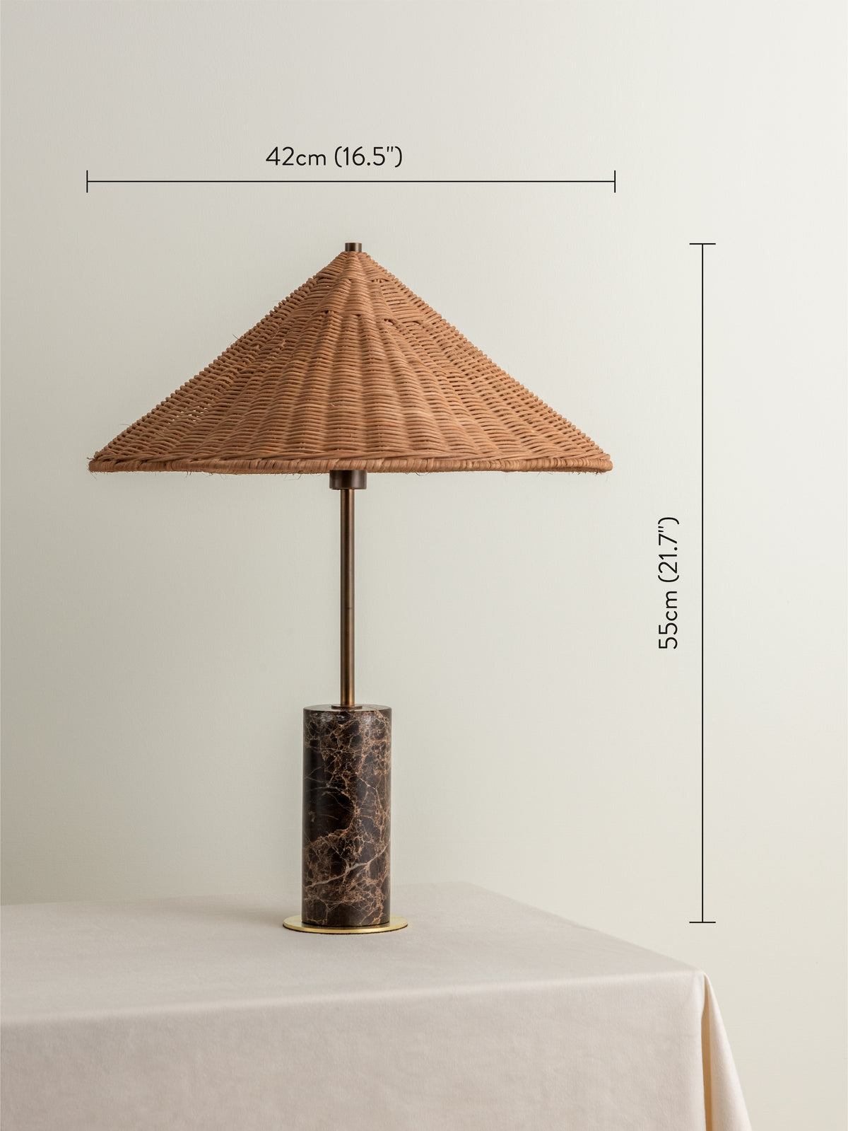 Ardini 1 light rattan and brown marble table lamp Lights & Lamps