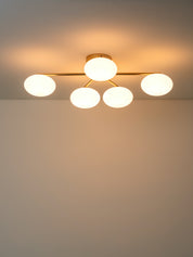 Imperial - 5 light brass and opal flush | Ceiling Light | lights&lamps | UK | Modern Affordable Designer Lighting