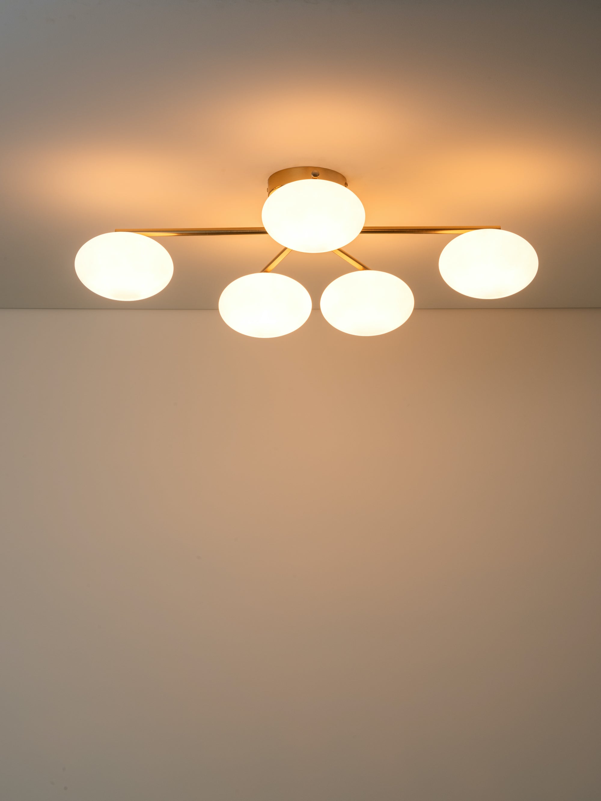 Imperial - 5 light brass and opal flush | Ceiling Light | lights&lamps | UK | Modern Affordable Designer Lighting