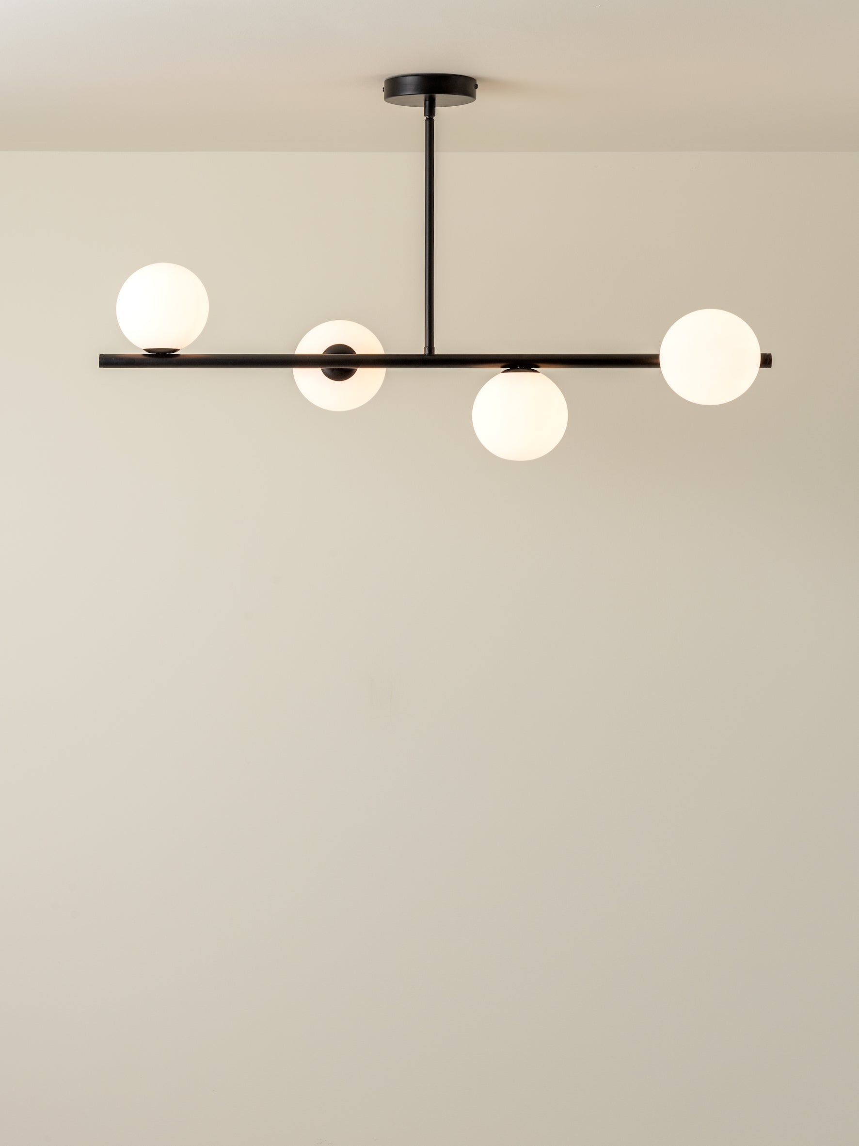 Perch - 4 light matt black and opal pendant bar | Ceiling Light | Lights & Lamps | UK