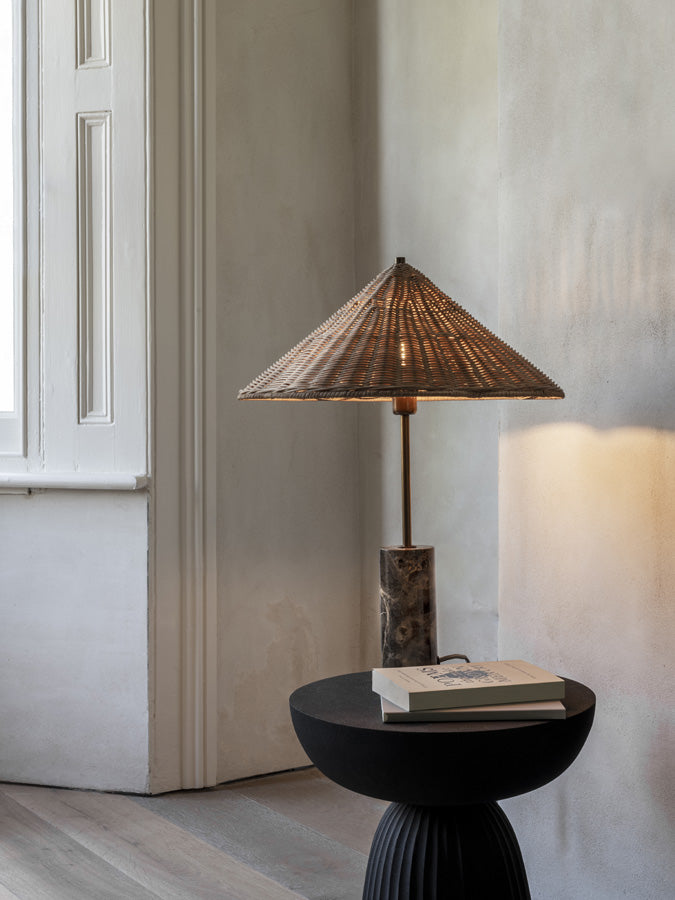 Ardini - 1 light rattan and brown marble table lamp | Table Lamp | Lights & Lamps | UK