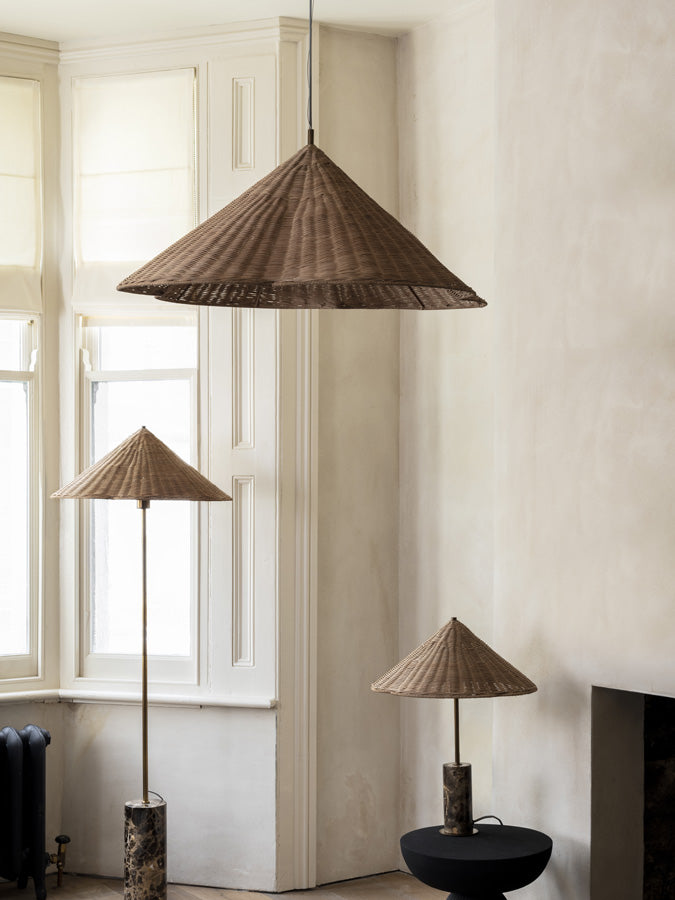 Ardini - 1 light rattan and brown marble floor lamp | Floor Lamp | Lights & Lamps | UK