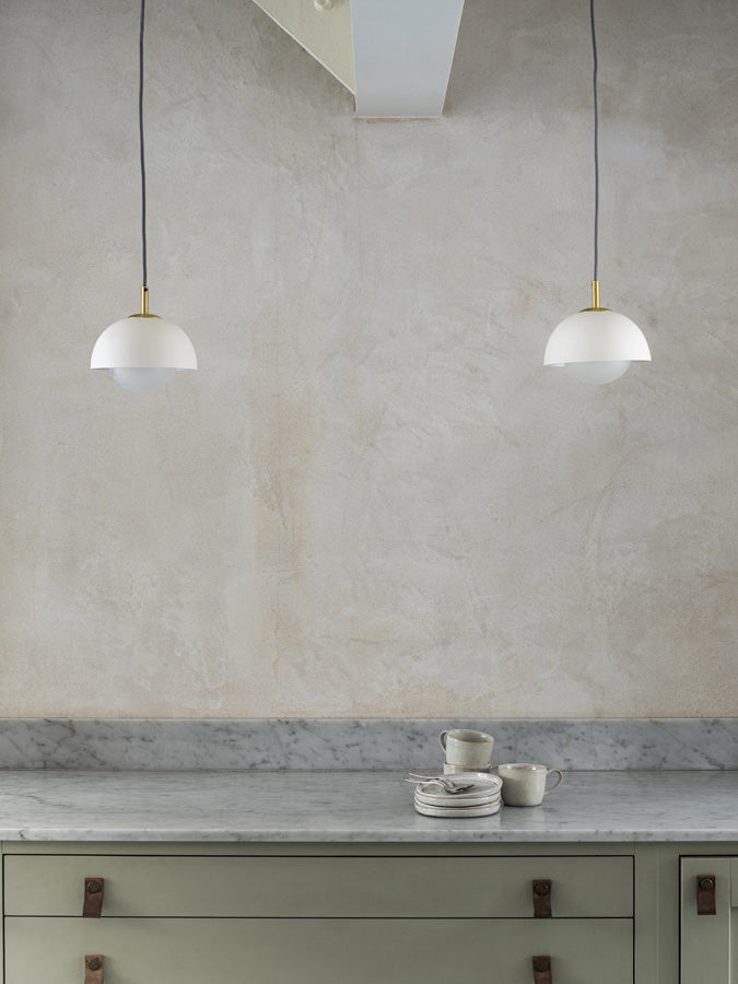 Porsa - 1 light brushed brass and warm white porcelain pendant | Ceiling Light | Lights & Lamps | UK