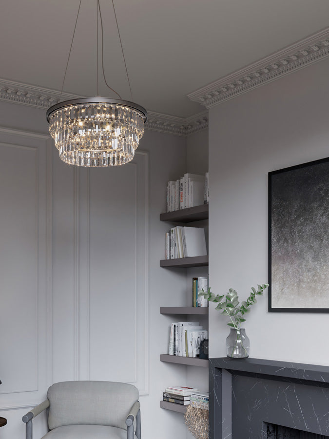 Alila - 5 light graphite silver tiered crystal glass chandelier | Chandelier | Lights & Lamps | UK