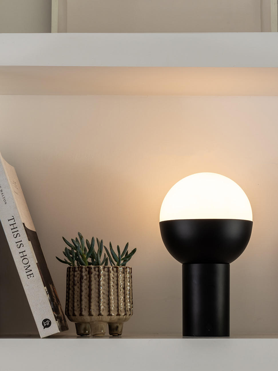 Roma - 1 light matt black and opal rechargeable table lamp | Table Lamp | Lights & Lamps | UK